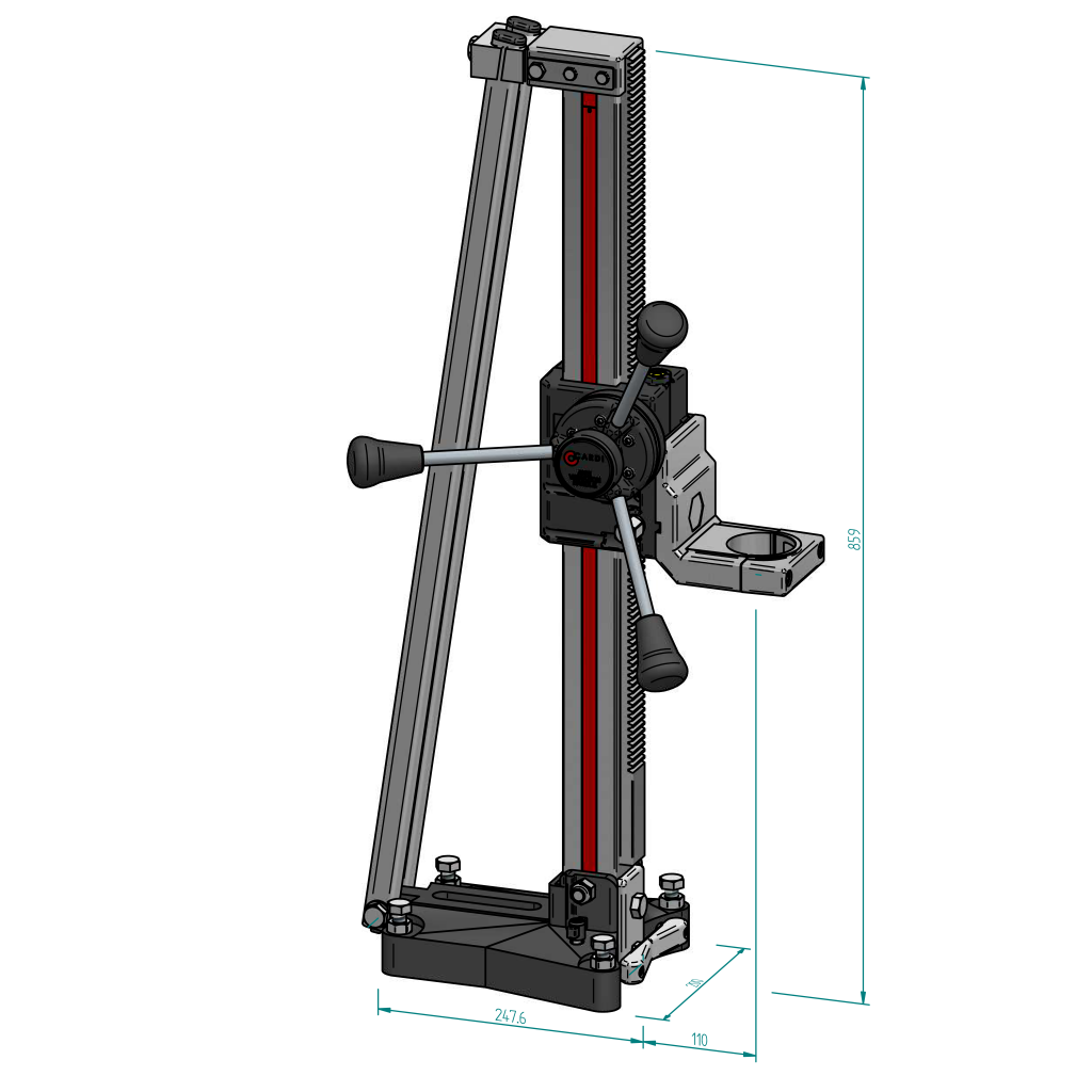 Core drill stand (rig) with anti-vibration technology
