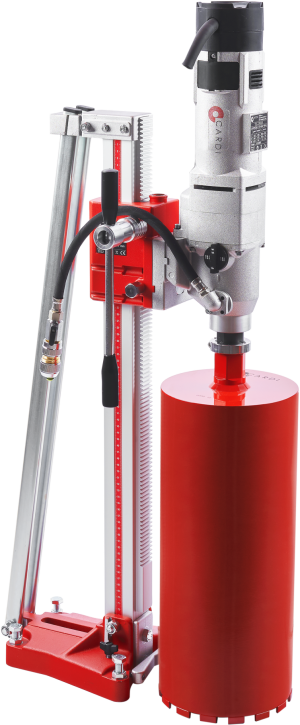 CARDI 220 core drill on stand with core bit for wet drilling.