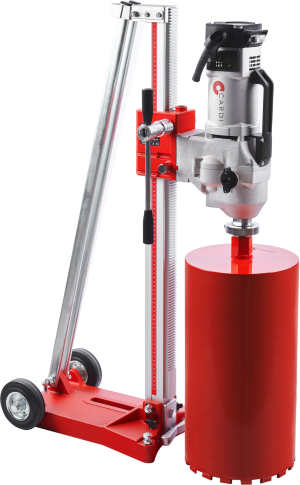 CARDI 250 core drill on stand with core bit for wet drilling.