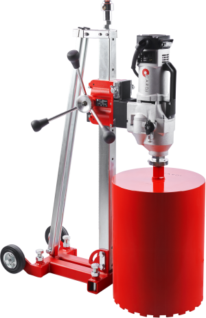 CARDI 400 core drill on stand with core bit for wet drilling.