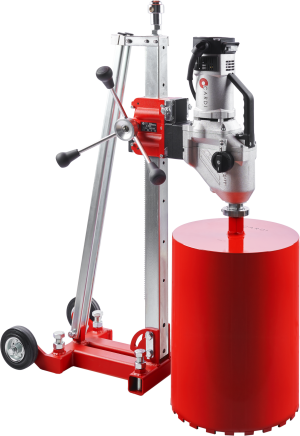CARDI 500 core drill on stand with core bit for wet drilling.