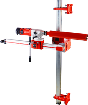 CARDI DV SD-1501 core drill on rail with core bit for wet drilling.