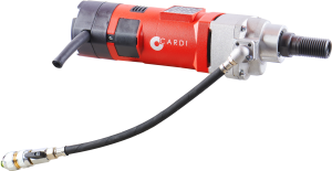 CARDI T2200 SU-15 core drill motor for wet drilling on stand.