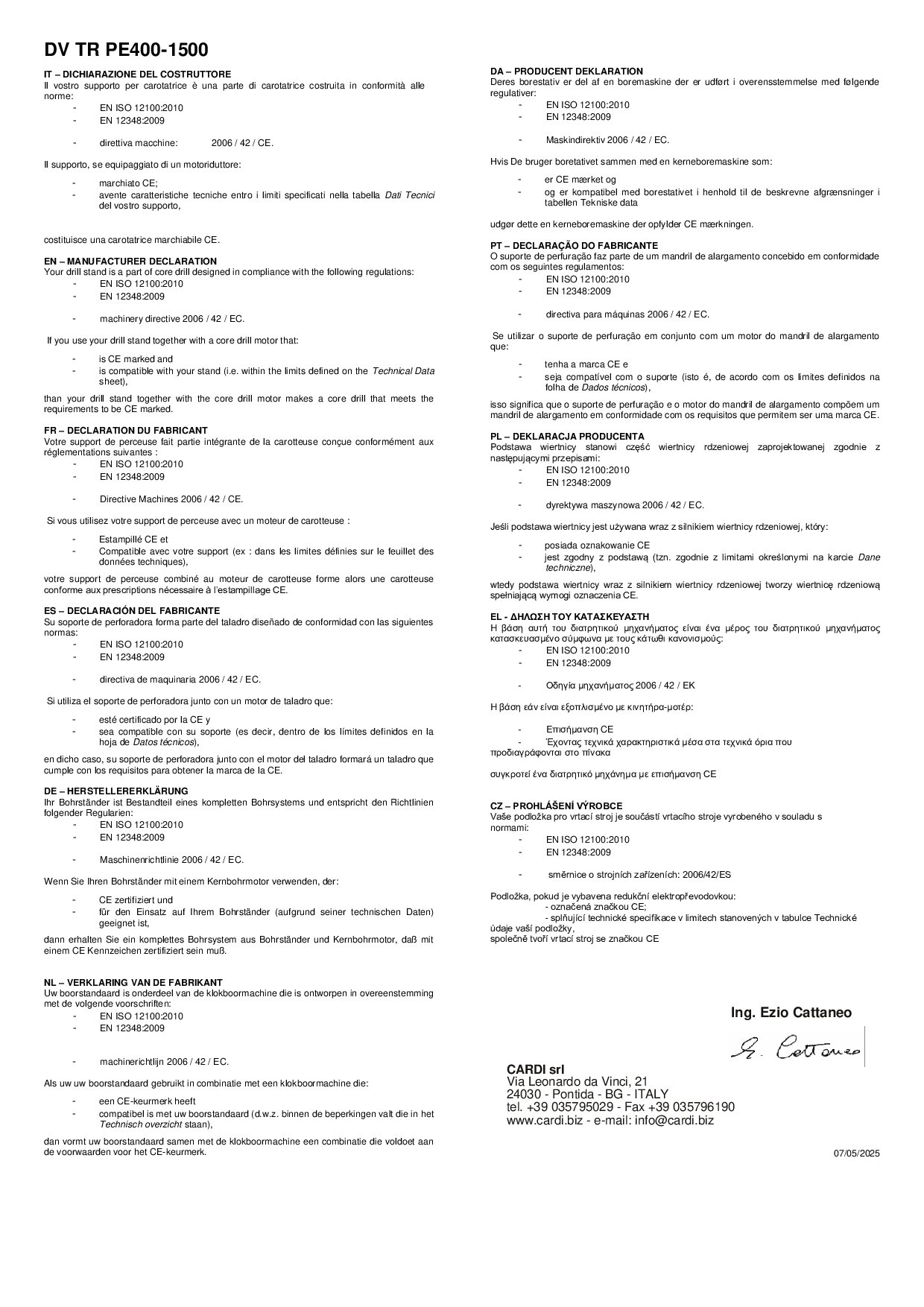 DV TR PE400-1500 Manufacturer Declaration 20250507
