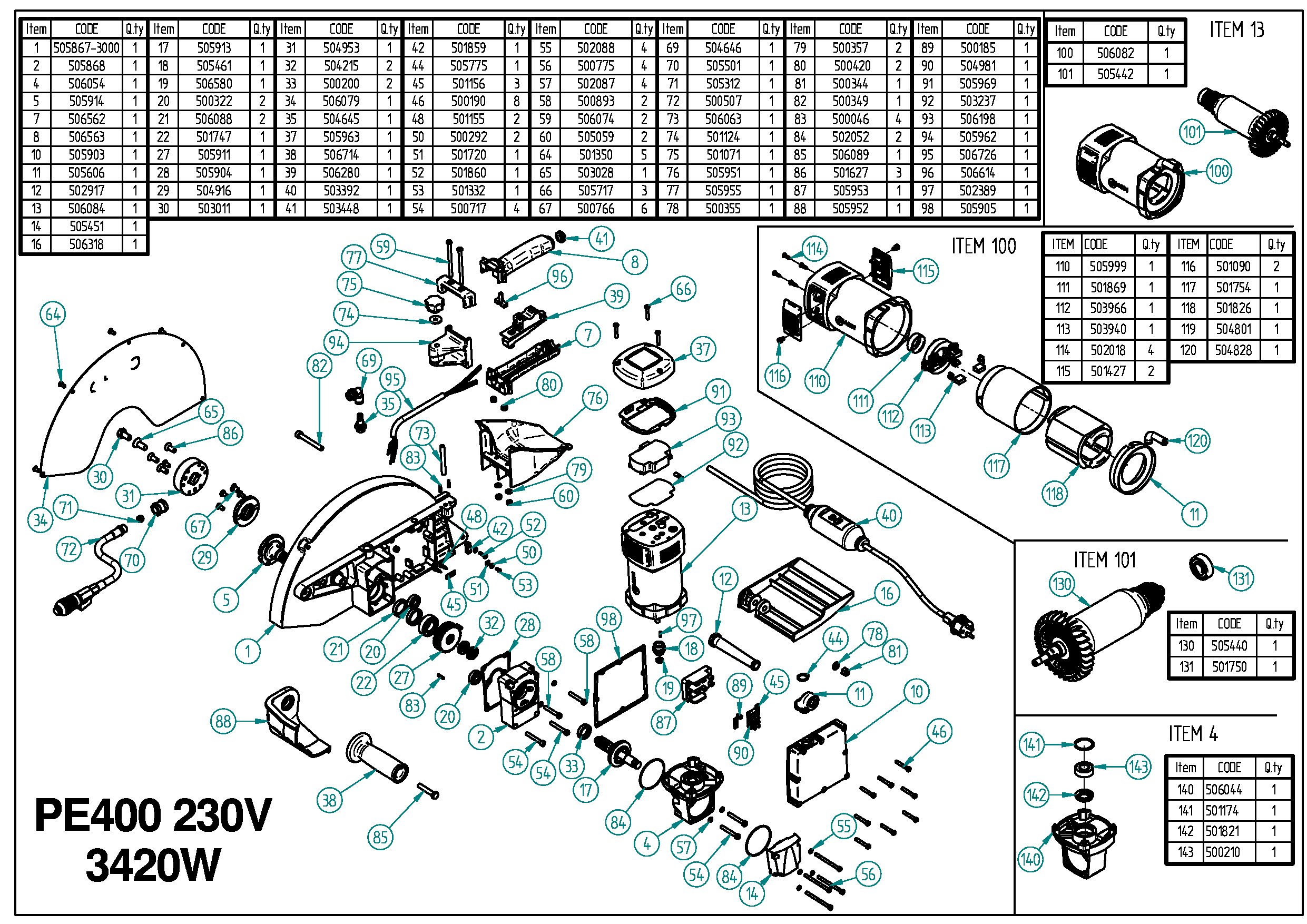 PE 400 230V Exploded drawing 20250219