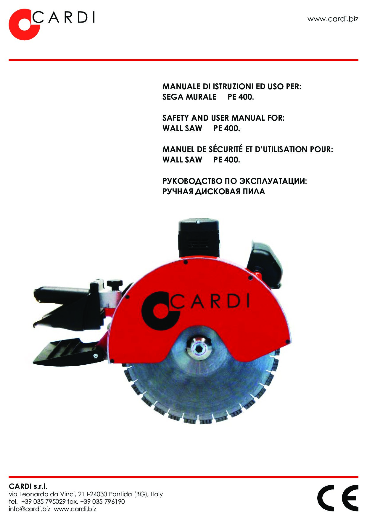 PE 400 Bladesaw CARDI Manual IT-EN-FR-RU 20210805