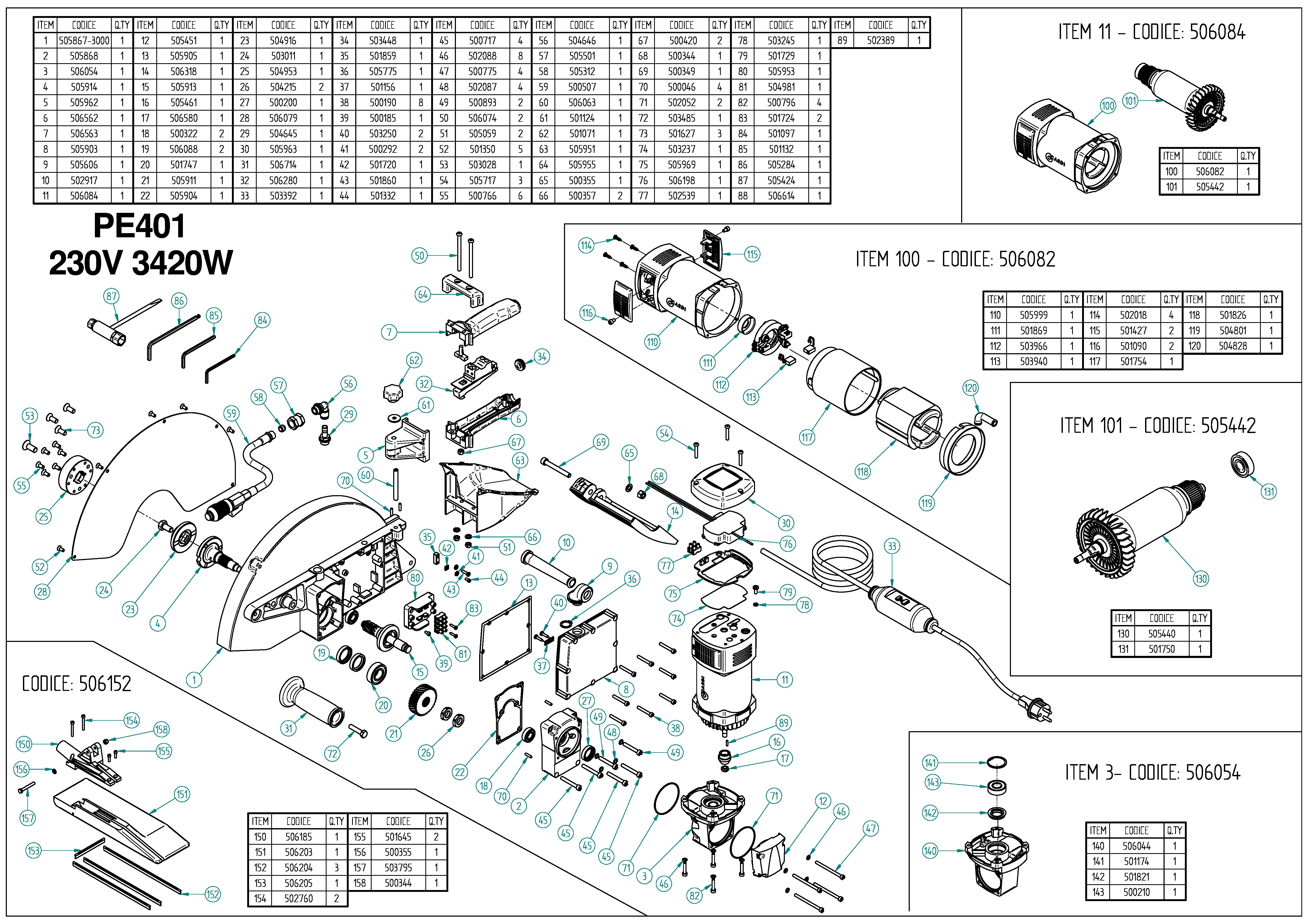 PE 401 230V Exploded drawing 20250219