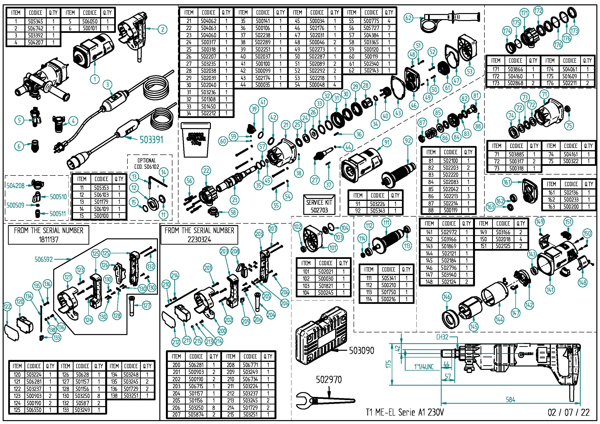 T1 ME-EL Serie A1 230V Exploded drawing 20241118