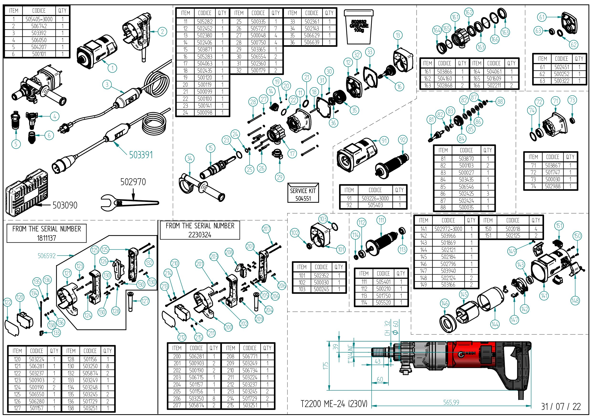 T2200 ME-24 230V Exploded drawing 20250721