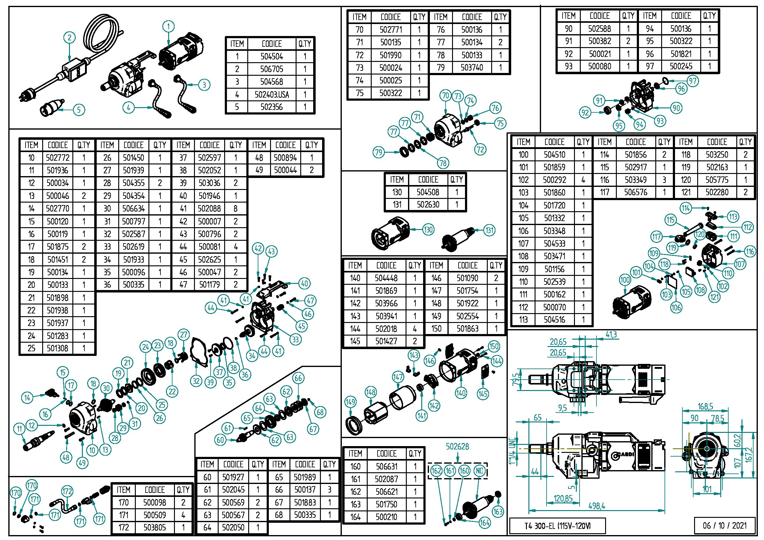 T4 300-EL 120V Exploded drawing 20250221