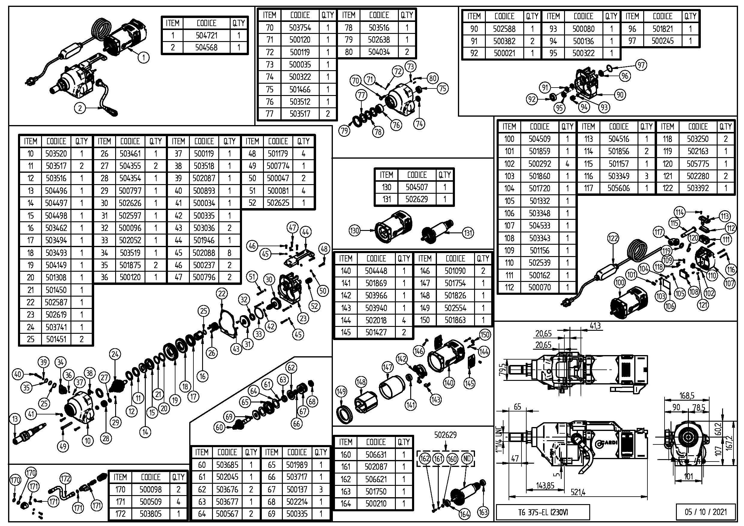 T6 375-EL Serie A1 230V Exploded drawing 20250116