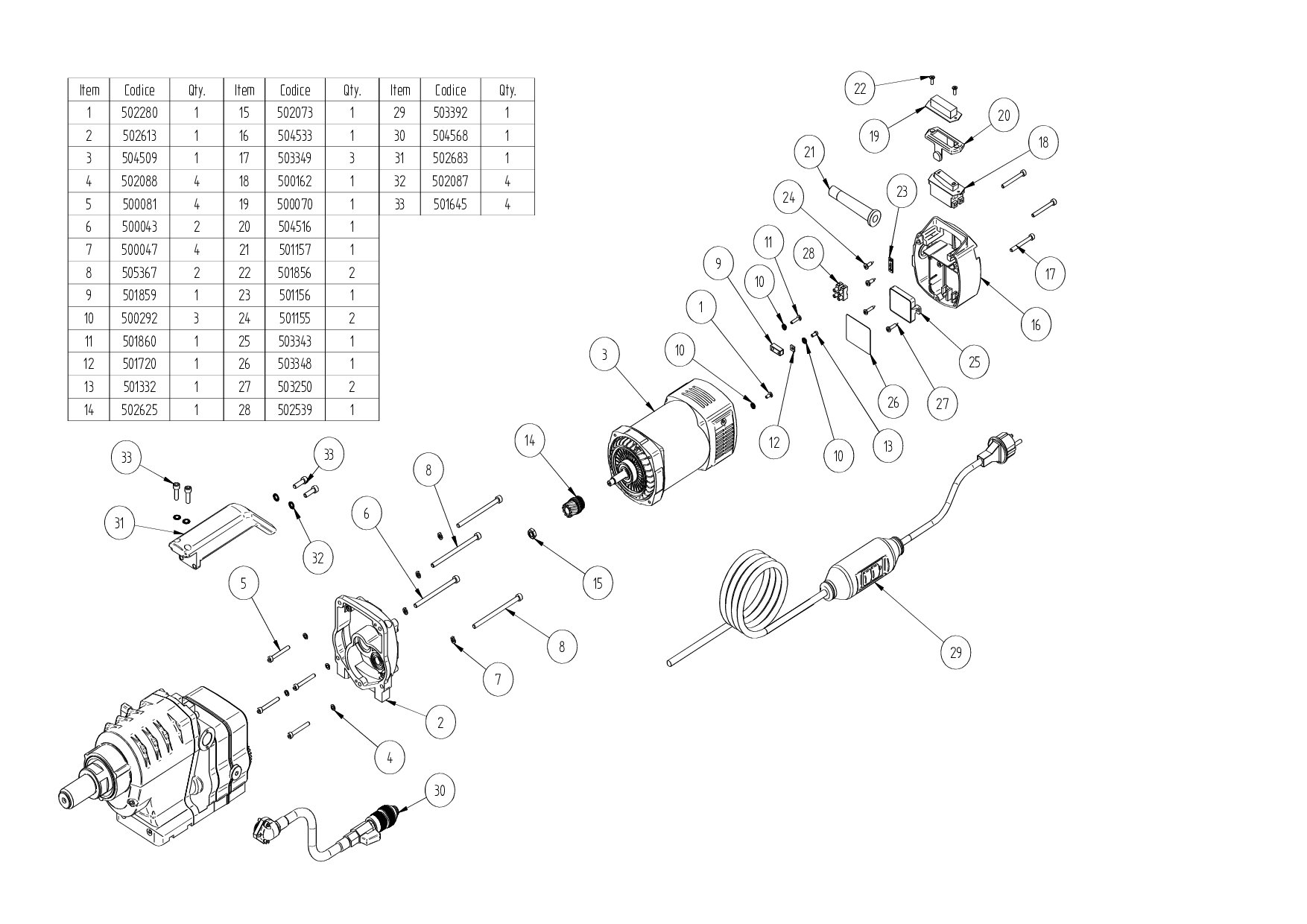 T9 506-EL serie A1 230V Exploded drawing 20250116