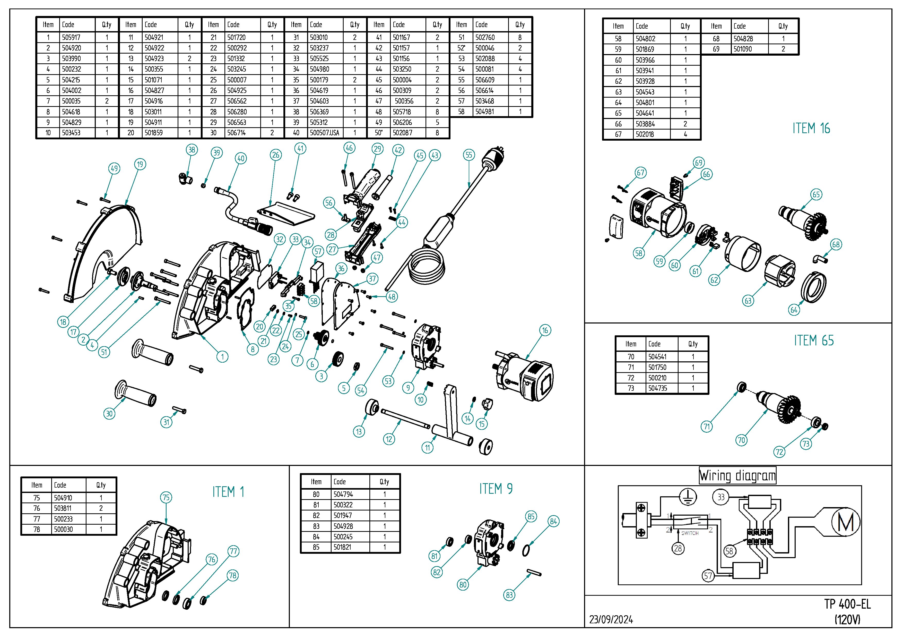 TP 400 Serie A3 120V Exploded drawing 20250117