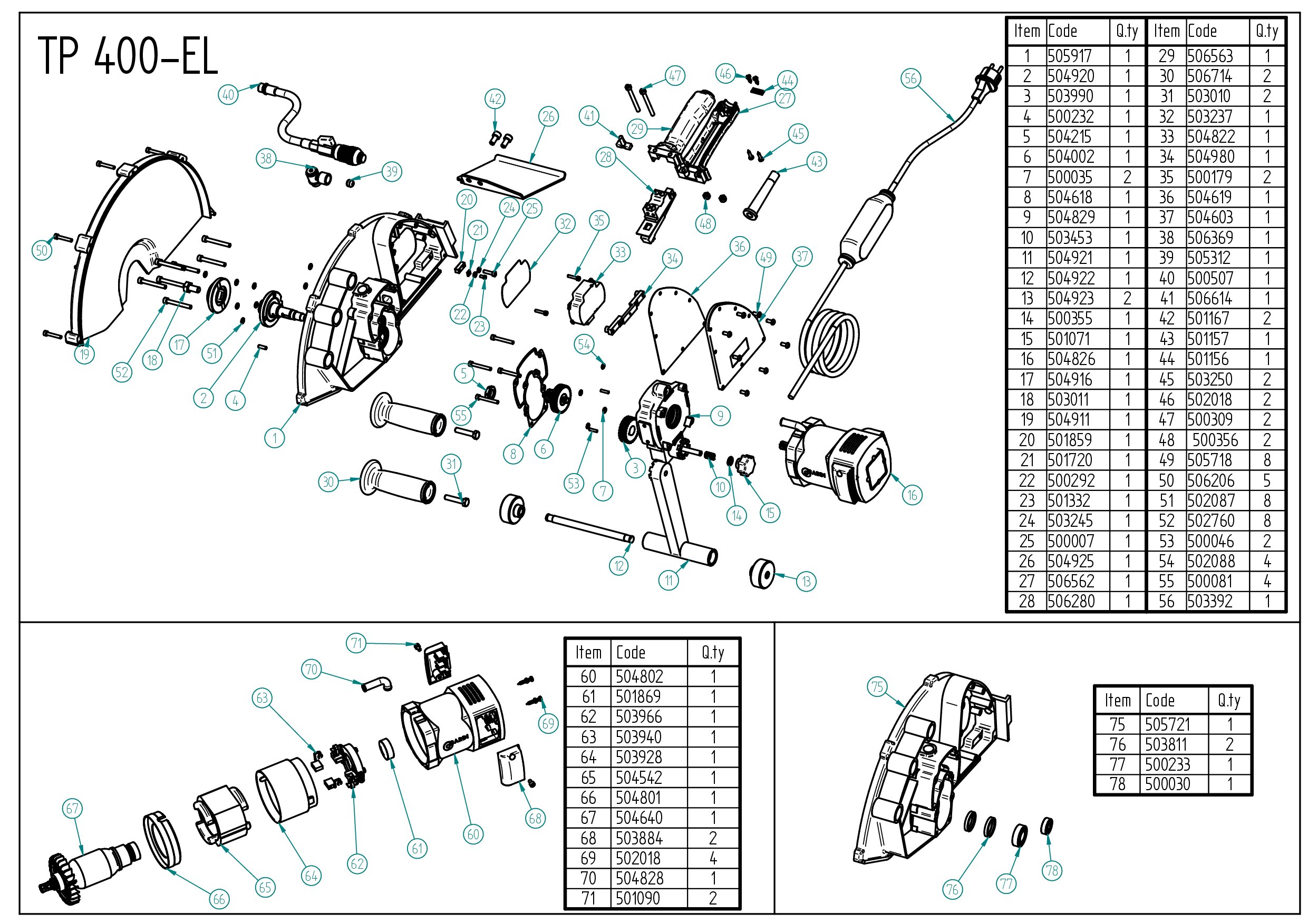 TP 400 Serie A3 230V Exploded drawing 20250417