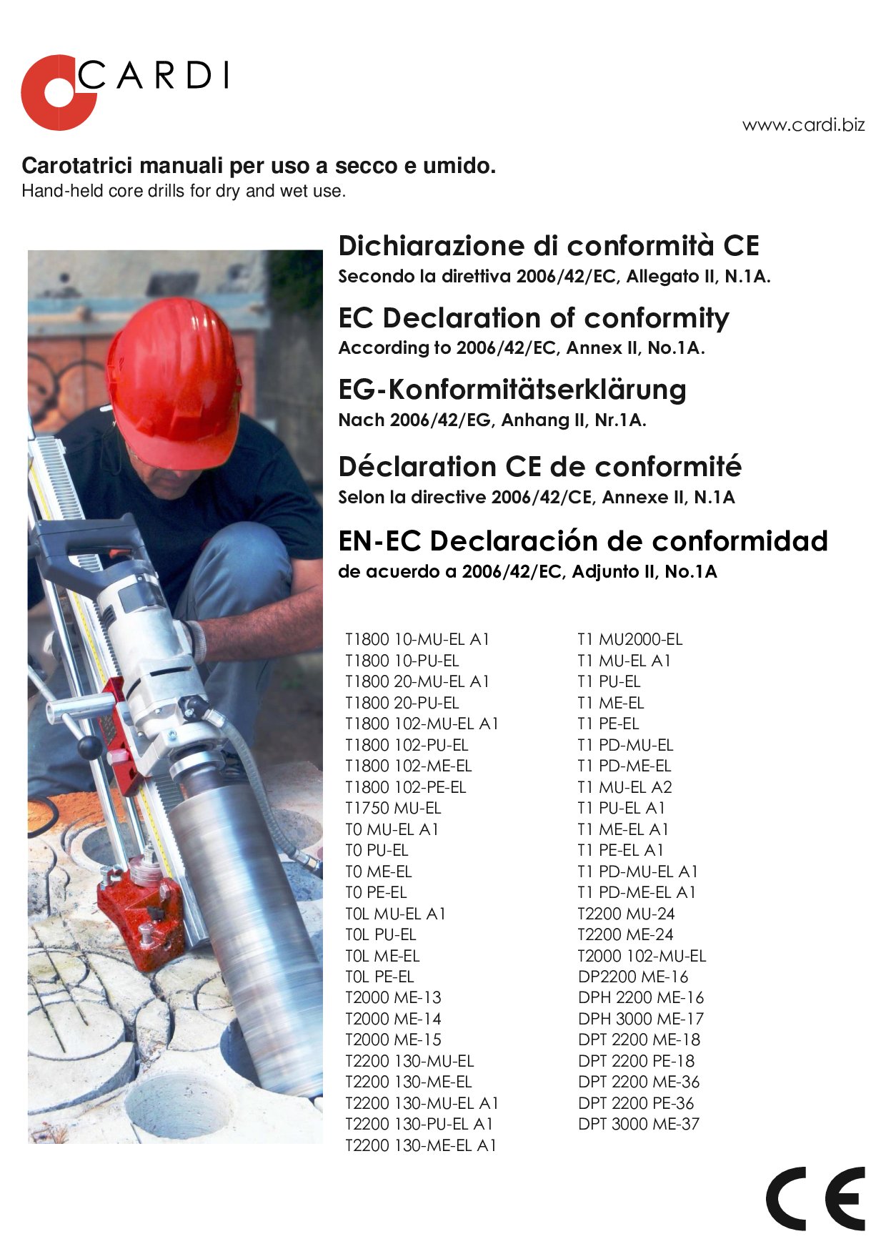 Wet Dry Hand-held Core Drills Declaration of conformity IT-EN-DE-FR 507035 20240209