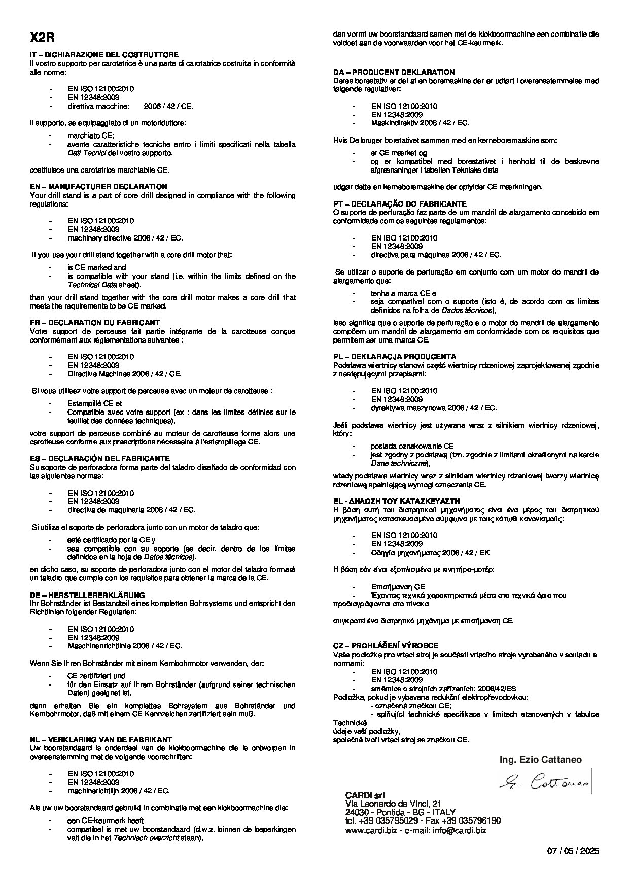 X2R Stand Manufacturer Declaration 20250507