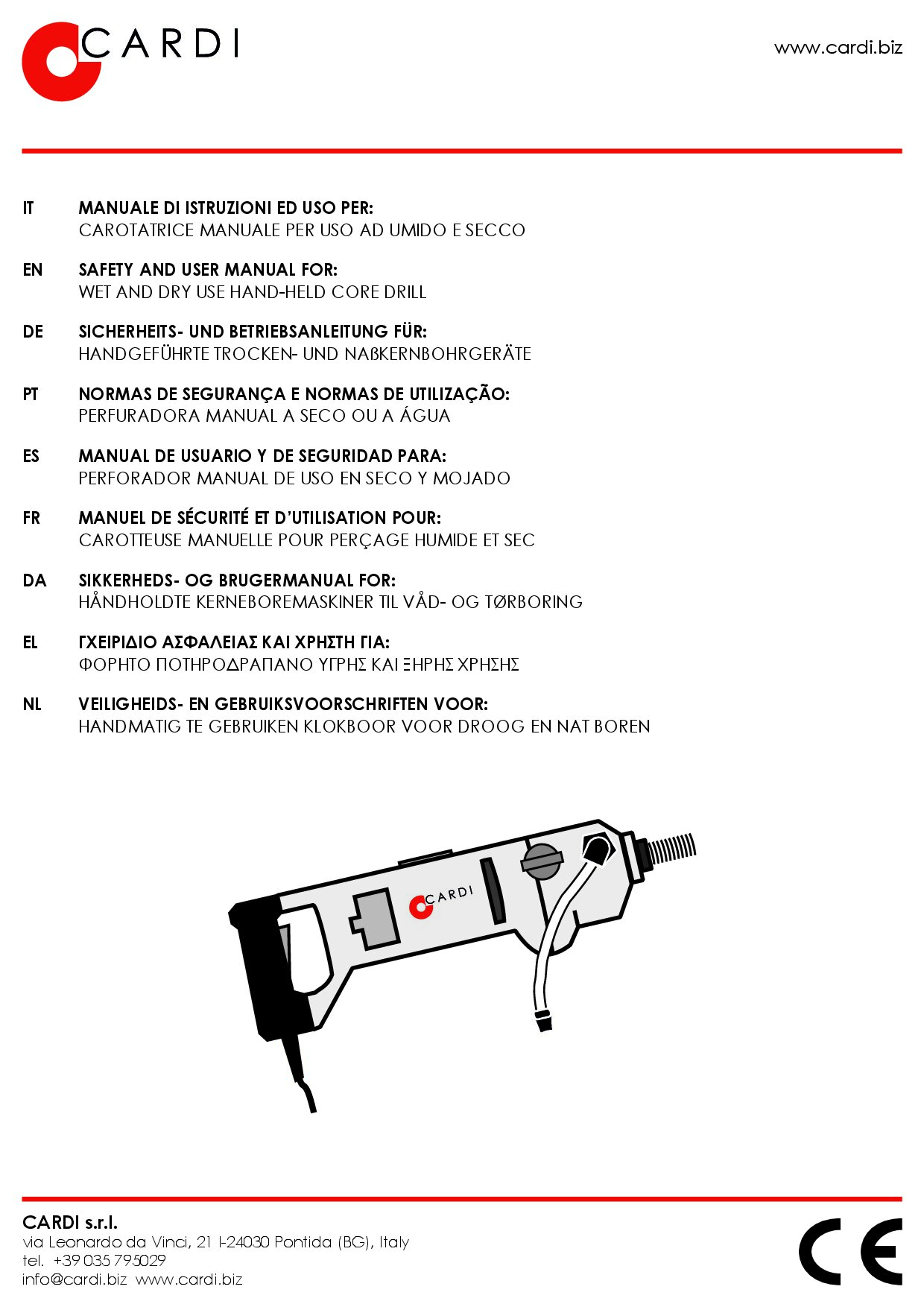 Hand Held Dry Wet Core Drills CARDI Manual IT-EN-DE-PT-ES-FR-DA-EL-NL 20210806