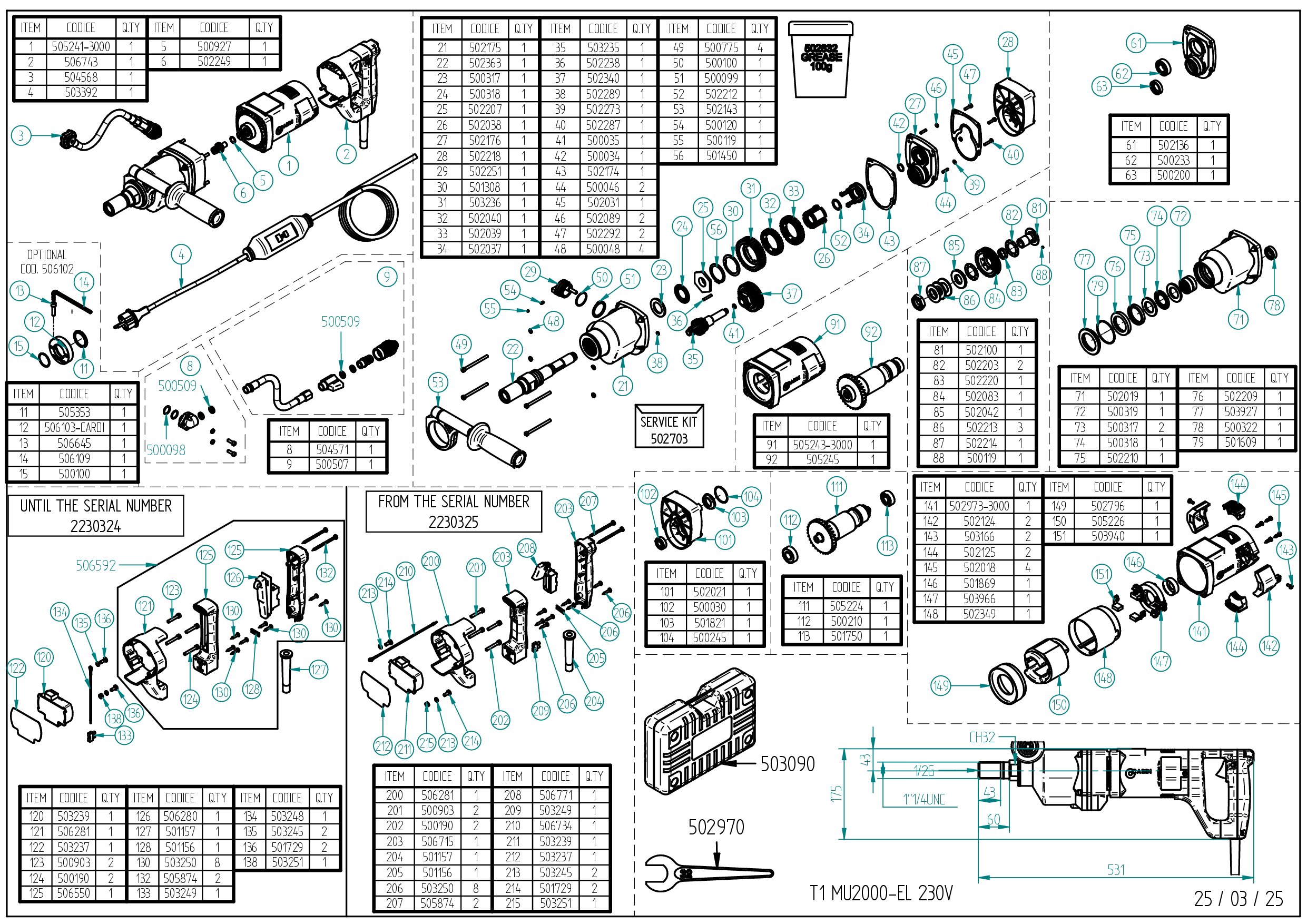 T1 MU2000-EL 230 V Disegno esploso 20260907